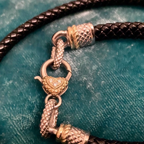 Judith Ripka 18k / Sterling Silver Leather Cord Necklace with Heart Clasp - Picture 5 of 8